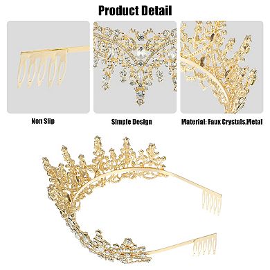1 Pcs Gold Tone Crystal Tiara Crown Headband With Combs Tiaras