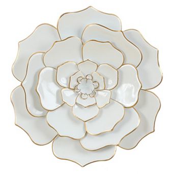 LuxenHome White And Gold Flower Metal Wall Decor