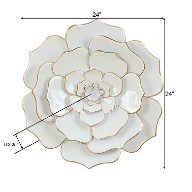 LuxenHome White And Gold Flower Metal Wall Decor