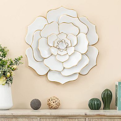 LuxenHome White And Gold Flower Metal Wall Decor