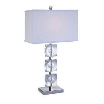 28 Inch Table Lamp, Crystal Stand, White Rectangular Shade, Metal, Clear