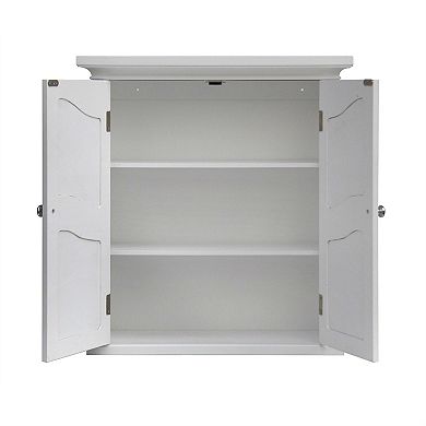 Wall-Mount Bathroom Cabinet White with Engraved Panel Doors and Adjustable Interior Shelves 24''