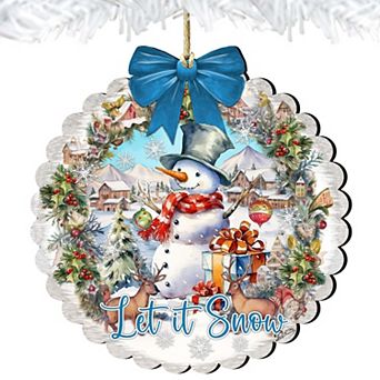 Let it Snow Wooden Christmas Ornaments by G. Debrekht - Christmas Santa Snowman Decor