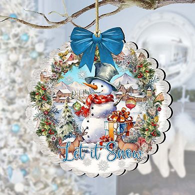 Let it Snow Wooden Christmas Ornaments by G. Debrekht - Christmas Santa Snowman Decor