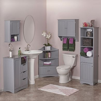 Grey 2-door Bathroom Wall Cabinet With Towel Bar