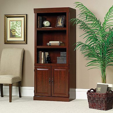 Tall 71.2-Inch Bookcase with Adjustable Shelves and Hidden Storage, Cherry