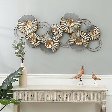 LuxenHome 47" W Distressed Metal Modern Flower Wall Decor