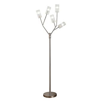 67 Inch Floor Lamp, Modern Globe Glass Shade, Round Metal Base, Nickel