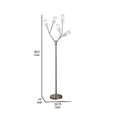 67 Inch Floor Lamp, Modern Globe Glass Shade, Round Metal Base, Nickel