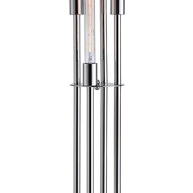 59 Inch Floor Lamp, 4 Led Lights, Metal Round Base, Glossy Nickel Finish