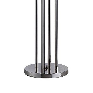 59 Inch Floor Lamp, 4 Led Lights, Metal Round Base, Glossy Nickel Finish