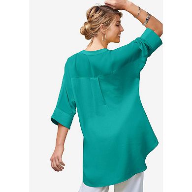 Jessica London Women's Plus Size Hi-low Linen Tunic