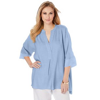 Jessica London Women's Plus Size Hi-Low Linen Tunic