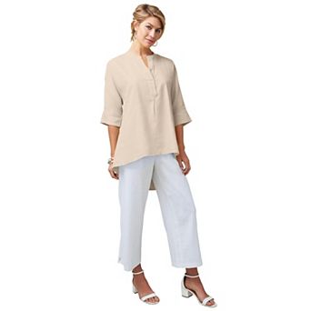 Jessica London Women's Plus Size Hi-Low Linen Tunic