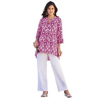 Jessica London Women's Plus Size Hi-Low Linen Tunic