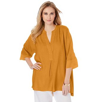 Jessica London Women's Plus Size Hi-Low Linen Tunic