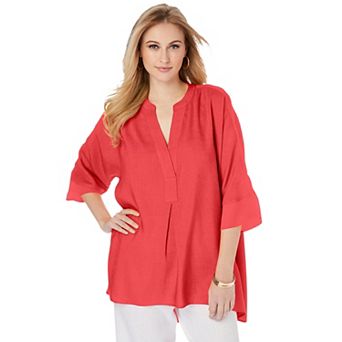 Jessica London Women's Plus Size Hi-Low Linen Tunic