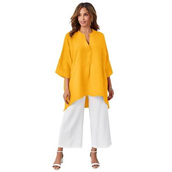 Jessica London Women's Plus Size Hi-Low Linen Tunic