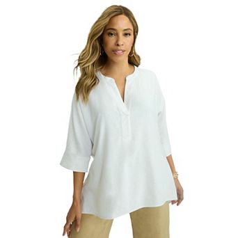 Jessica London Women's Plus Size Hi-Low Linen Tunic