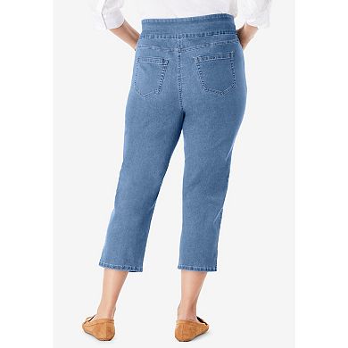 Woman Within Plus Size Flex-Fit Pull-On Denim Capri