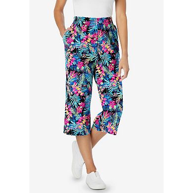 Woman Within Plus Size Elastic-Waist Knit Capri Pant