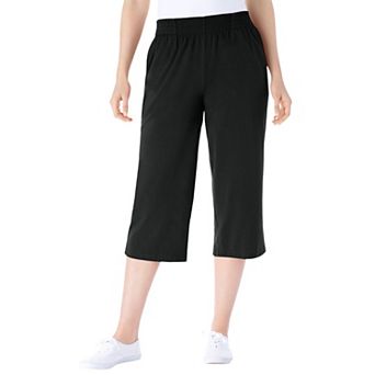 Woman Within Plus Size Elastic-Waist Pull-On Knit Pocket Capri Pants