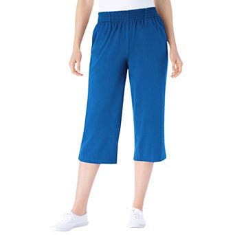 Woman Within Plus Size Elastic-Waist Pull-On Knit Pocket Capri Pants