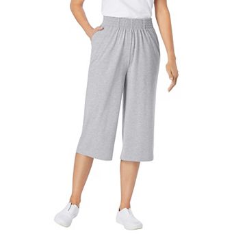 Woman Within Plus Size Elastic-Waist Pull-On Knit Pocket Capri Pants