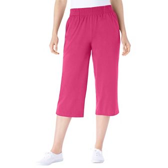 Woman Within Plus Size Elastic-Waist Pull-On Knit Pocket Capri Pants