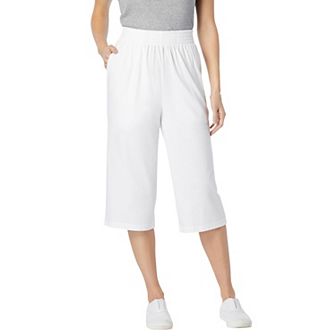 Woman Within Plus Size Elastic-Waist Pull-On Knit Pocket Capri Pants
