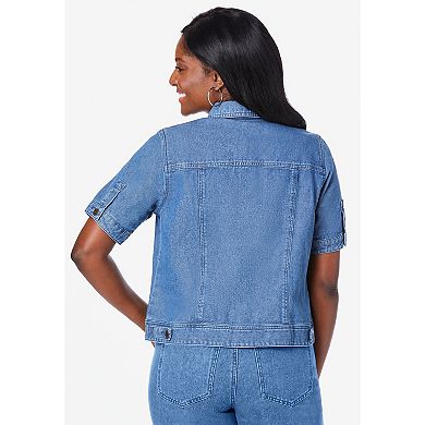 Jessica London Women's Plus Size Short Sleeve Denim Jacket