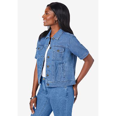 Jessica London Women's Plus Size Short Sleeve Denim Jacket