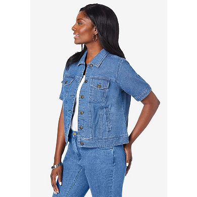 Jessica London Women's Plus Size Short Sleeve Denim Jacket