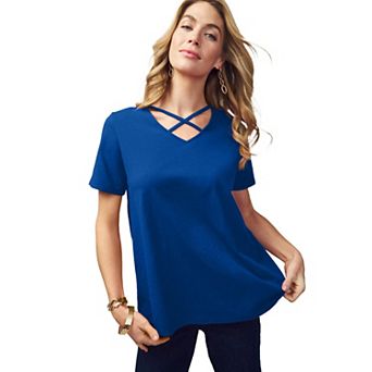 Jessica London Women's Plus Size Stretch Cotton Crisscross Strap Tee