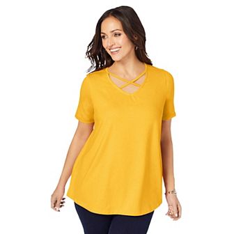 Jessica London Women's Plus Size Stretch Cotton Crisscross Strap Tee