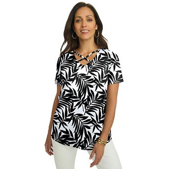 Jessica London Women's Plus Size Stretch Cotton Crisscross Strap Tee