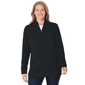 Woman Within Plus Size Cable Knit Half-Zip Pullover Sweater
