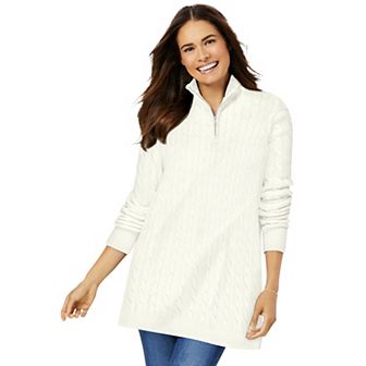 Woman Within Plus Size Cable Knit Half-Zip Pullover Sweater