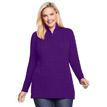 Woman Within Plus Size Cable Knit Half-Zip Pullover Sweater