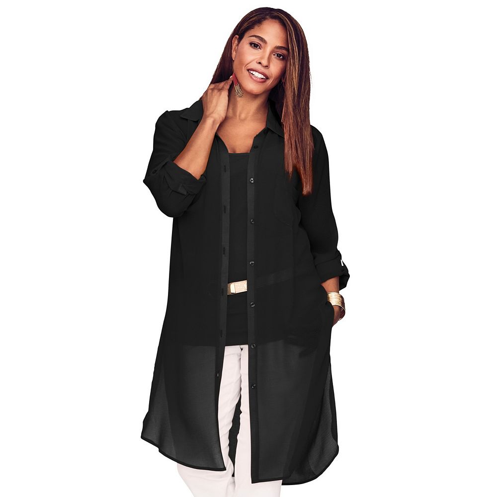 Jessica London Women's Plus Size Sheer Georgette Mega Tunic