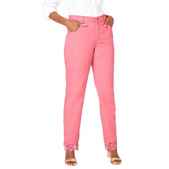 Jessica London Women's Plus Size Lace Trim Classic Denim Jean