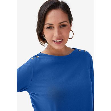 Jessica London Women's Plus Size Stretch Cotton Boatneck Tunic