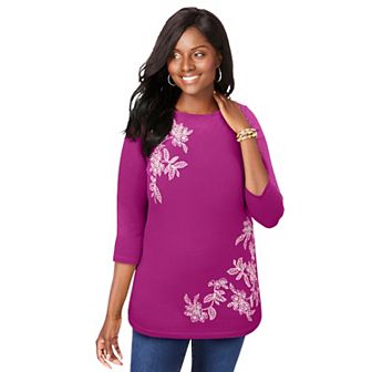 Jessica London Women's Plus Size Stretch Cotton Boatneck Tunic