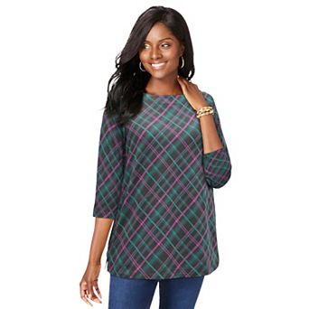 Jessica London Women's Plus Size Stretch Cotton Boatneck Tunic