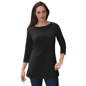 Jessica London Women's Plus Size Stretch Cotton Boatneck Tunic