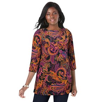 Jessica London Women's Plus Size Stretch Cotton Boatneck Tunic