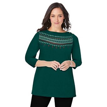 Jessica London Women's Plus Size Stretch Cotton Boatneck Tunic