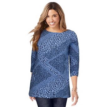 Jessica London Women's Plus Size Stretch Cotton Boatneck Tunic
