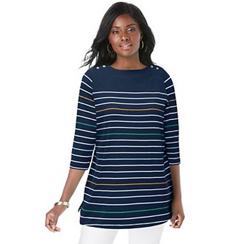 Jessica London Women's Plus Size Stretch Cotton Boatneck Tunic