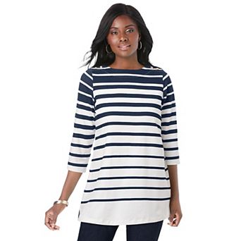 Jessica London Women's Plus Size Stretch Cotton Boatneck Tunic